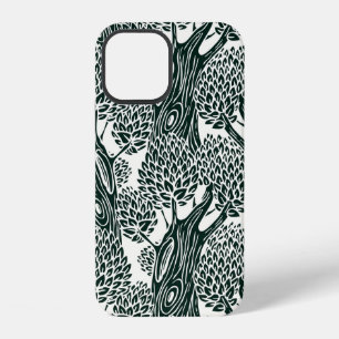 Coque iPhone 12 motif sans couture avec de vieux arbres à feuilles