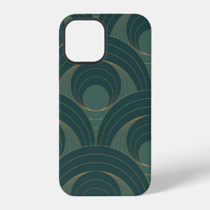 Coque iPhone 12 Motif sans couture avec des cercles dorés et verts
