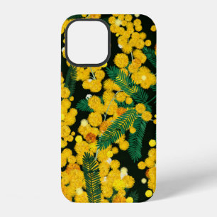 Coque iPhone 12 Motif sans couture avec fleurs de mimosa jaune a