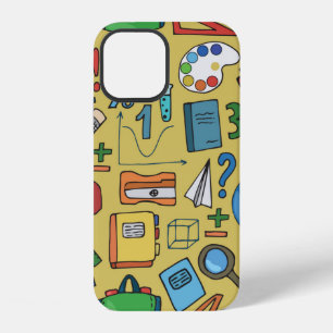 Coque iPhone 12 Motif sans couture avec fournitures scolaires sur