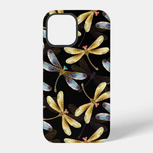 Coque iPhone 12 Motif sans couture avec libellules dorées