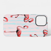 Coque iPhone 12 Motif sans couture de flamant rose (Verso Horizontal)