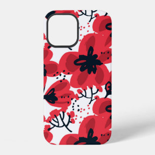 Coque iPhone 12 Motif sans couture de fleurs rouges dessinées à la