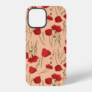 Coque iPhone 12 Motif sans couture de pavot sur un fond beigeabs