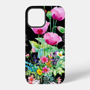Coque iPhone 12 Motif sans couture sur fond noir. Ill