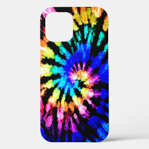 Coque iPhone 12 Motif tie dye. Shibori arc-en-ciel dessiné à la ma