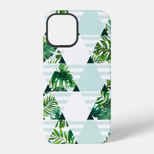 Coque iPhone 12 Motif Triangles Tropicaux Vert Menthe Moderne (Verso)