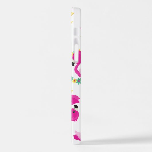 Coque iPhone 12 Motif tropical, Flamants roses, pastèques, Fleurs (Côté gauche)