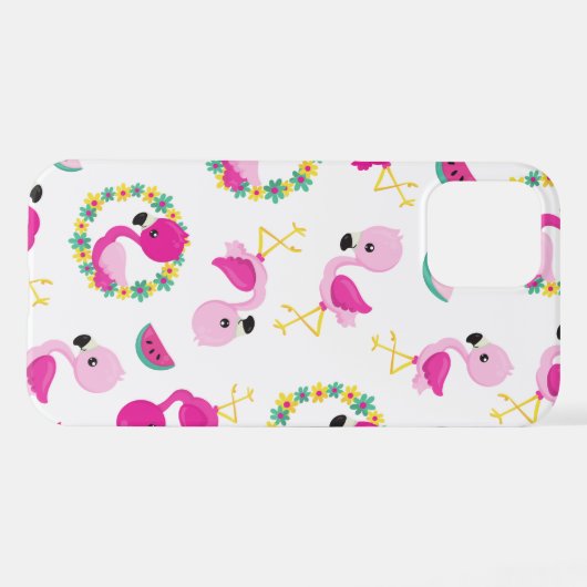 Coque iPhone 12 Motif tropical, Flamants roses, pastèques, Fleurs (Verso Horizontal)