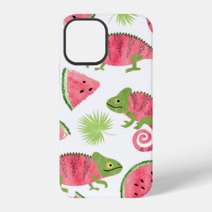 Coque iPhone 12 Motif tropical sans couture avec un chameleon aqua