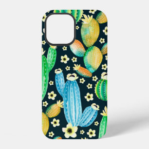 Coque iPhone 12 Motif vintage avec succulentes. Cactus aquarelle