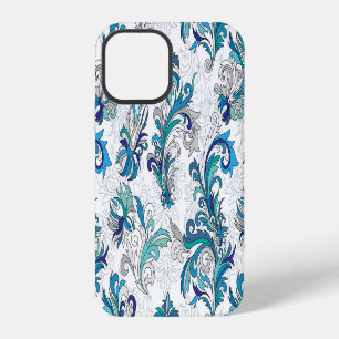 Coque iPhone 12 Motif vintage de doodle floral pastel.