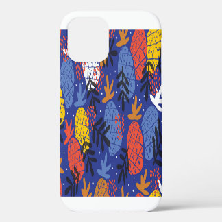 Coque iPhone 12 Motif Vintage de Feuilles d'Ananas Abstraites