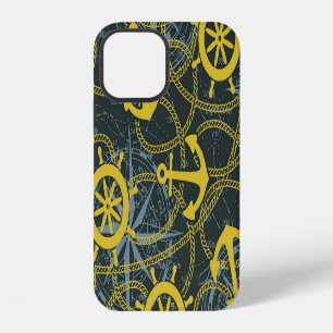 Coque iPhone 12 Motif vintage nautique, ancre et carte.