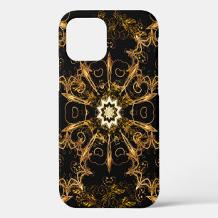 Coque iPhone 12 Motif vintage. Quadrillage doré. Flocon de neige,