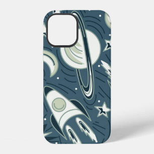 Coque iPhone 12 Motif vintage transparent d'espace dessiné à la ma