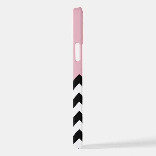 Coque iPhone 12 Motif Zigzag noir et blanc, Chevron, rose (Côté droit)