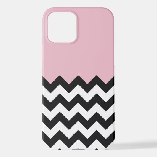 Coque iPhone 12 Motif Zigzag noir et blanc, Chevron, rose (Verso)