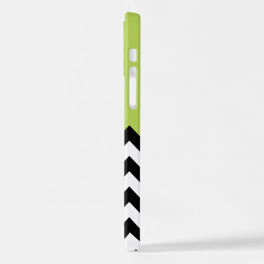 Coque iPhone 12 Motif Zigzag noir et blanc, Chevron, Vert (Côté gauche)