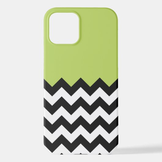 Coque iPhone 12 Motif Zigzag noir et blanc, Chevron, Vert (Verso)