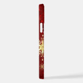 Coque iPhone 12 Noël Golden Snowflakes sur Arrière - plan rouge (Côté droit)