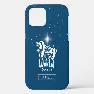 Coque iPhone 12 Noël Nativité Joie au monde Bleu & Blanc