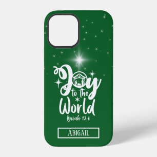 Coque iPhone 12 Noël Nativité Joie au monde Vert & Blanc