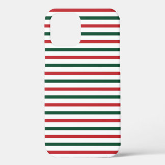 Coque iPhone 12 Noël Rouge & Green Stripes Motif cadeau