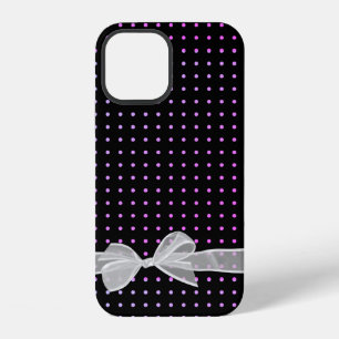 Coque iPhone 12 Nœud blanc transparent sur points néon
