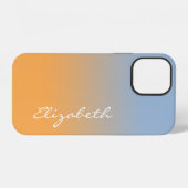 Coque iPhone 12 Nom de script manuscrit clair bleu orange dégradé (Verso Horizontal)