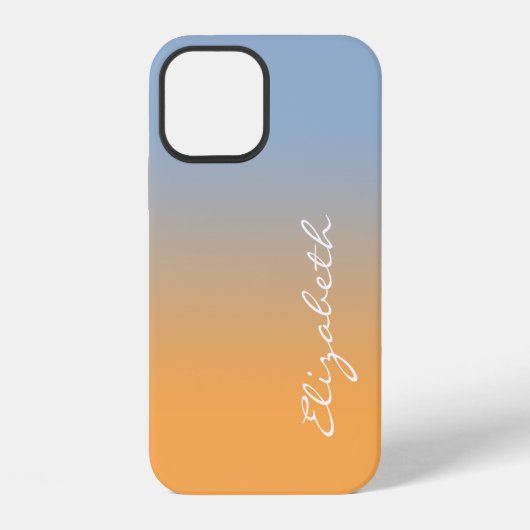 Coque iPhone 12 Nom de script manuscrit clair bleu orange dégradé (Verso)