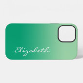 Coque iPhone 12 Nom de script manuscrit dégradé vert clair foncé (Verso Horizontal)