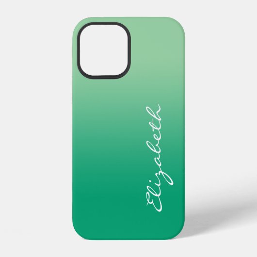 Coque iPhone 12 Nom de script manuscrit dégradé vert clair foncé (Verso)