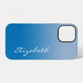 Coque iPhone 12 Nom de script manuscrit sur un dégradé bleu (Verso Horizontal)