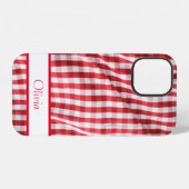 Coque iPhone 12 Nom Gingham Rouge Simple Moderne (Verso Horizontal)