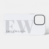 Coque iPhone 12 Nom Monogramme Élégant Simple Minimal Blanc Gris (Verso Horizontal)
