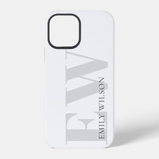 Coque iPhone 12 Nom Monogramme Élégant Simple Minimal Blanc Gris (Verso)