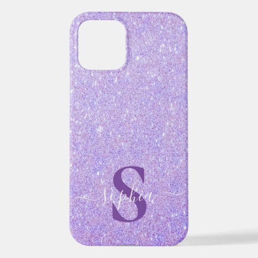 Coque iPhone 12 Nom monogrammé pailleté élégant (Verso)