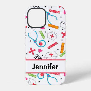 Coque iPhone 12 Nurse Whimsy Art Médicale Blanc Nom Personnalisé