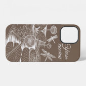 Coque iPhone 12 Nymphéas graphique marron (Verso Horizontal)