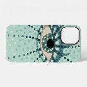 Coque iPhone 12 Oeil bleu étrange avec des points d'art psychédéli (Verso Horizontal)