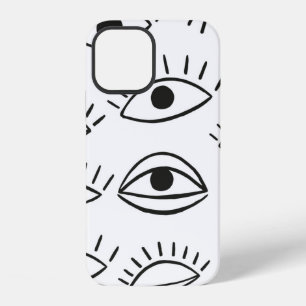 Coque iPhone 12 Œil gribouillé, motif sans couture.