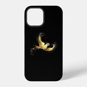 Coque iPhone 12 Oiseau doré sur fond noir