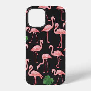 Coque iPhone 12 oiseau flamant avec motif de feuilles de palmier m