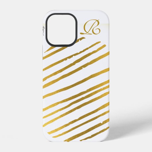 Coque iPhone 12 Or moderne et monogramme (Verso)
