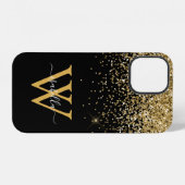 Coque iPhone 12 Or Noir Élégant Script (Verso Horizontal)