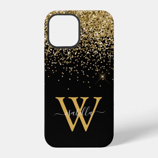 Coque iPhone 12 Or Noir Élégant Script (Verso)