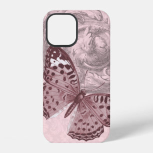 Coque iPhone 12 Ornement baroque rose avec papillon