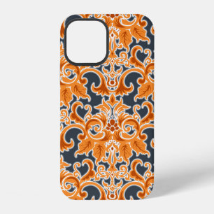 Coque iPhone 12 Ornement bleu jaune Motif de fond sans coutureab