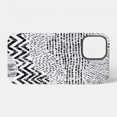 Coque iPhone 12 Ornement patchwork ondulé noir et blanc (Verso Horizontal)